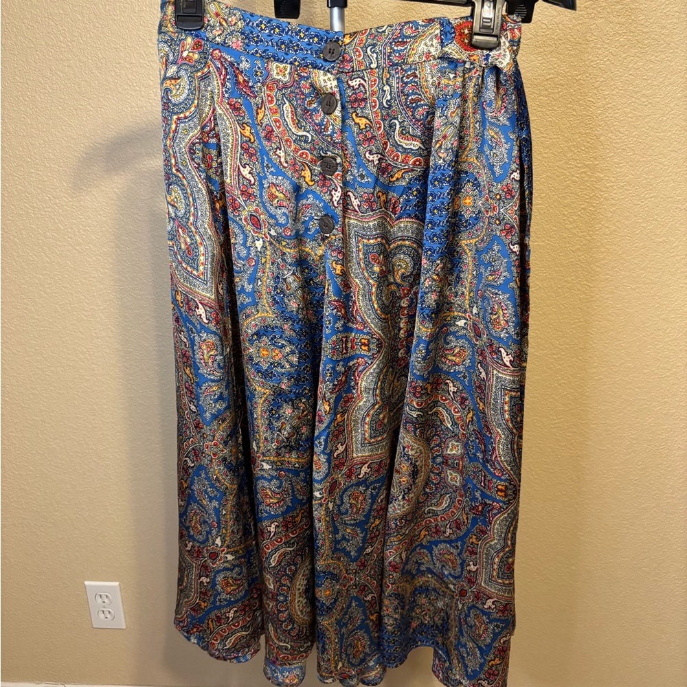 Blue Paisley Button-Front Maxi Skirt